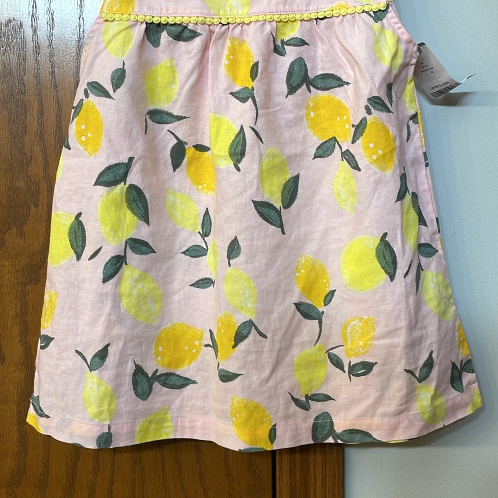 CARTERS NWT Girls Size 7 Lemon Print tank top pink yellow linen cotton 🍋 - Picture 4 of 11